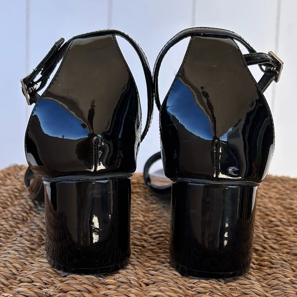 Abound Women’s Faux Patent Block Heel Sandal Ankle Strap Black Size‎ 8.5M
